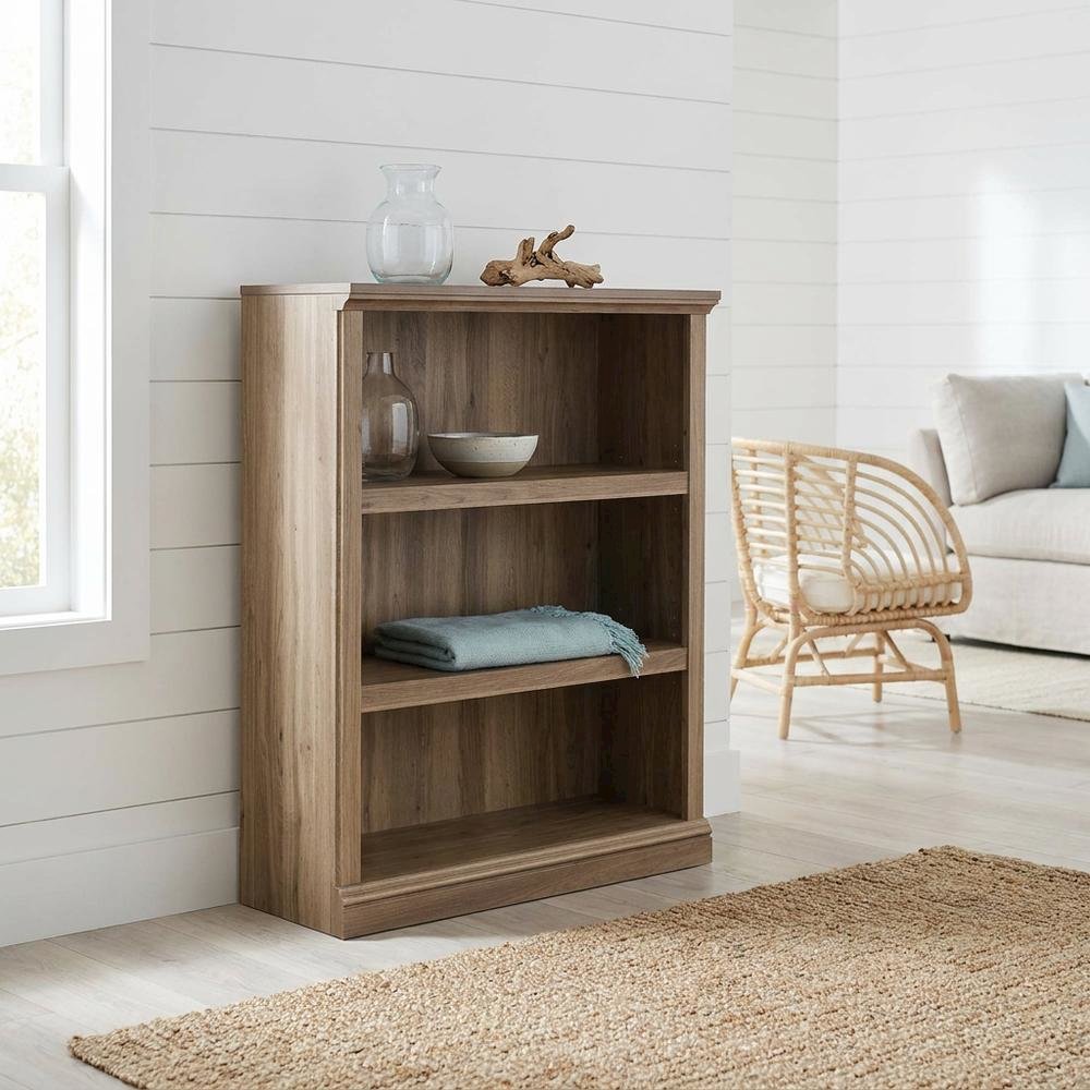 Salt oak finish storage bookcase with versatile shelving for home or office use