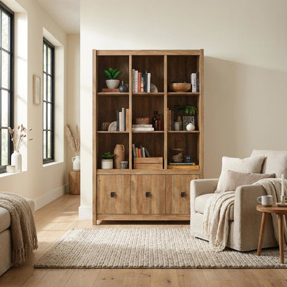 Wooden Bookcase in Sindoori Mango Finish with Modern Farmhouse Style
