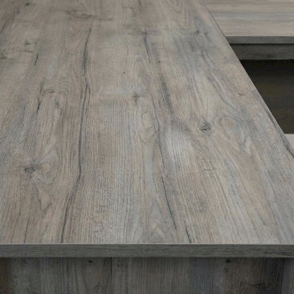 Modern L-Shaped Desk, Mystic Oak Finish, Rectangular Design, Spacious Surface
