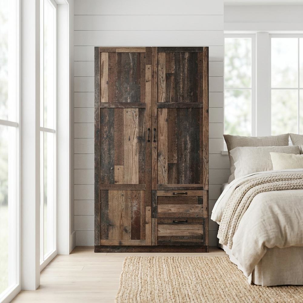 Rustic Brown Storage Armoire With Reclaimed Pine Finish