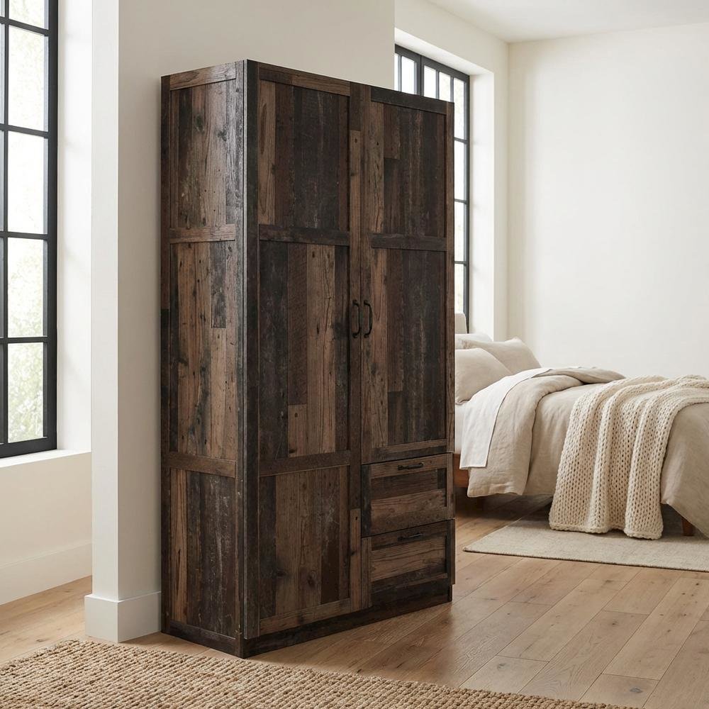 Rustic Brown Storage Armoire With Reclaimed Pine Finish