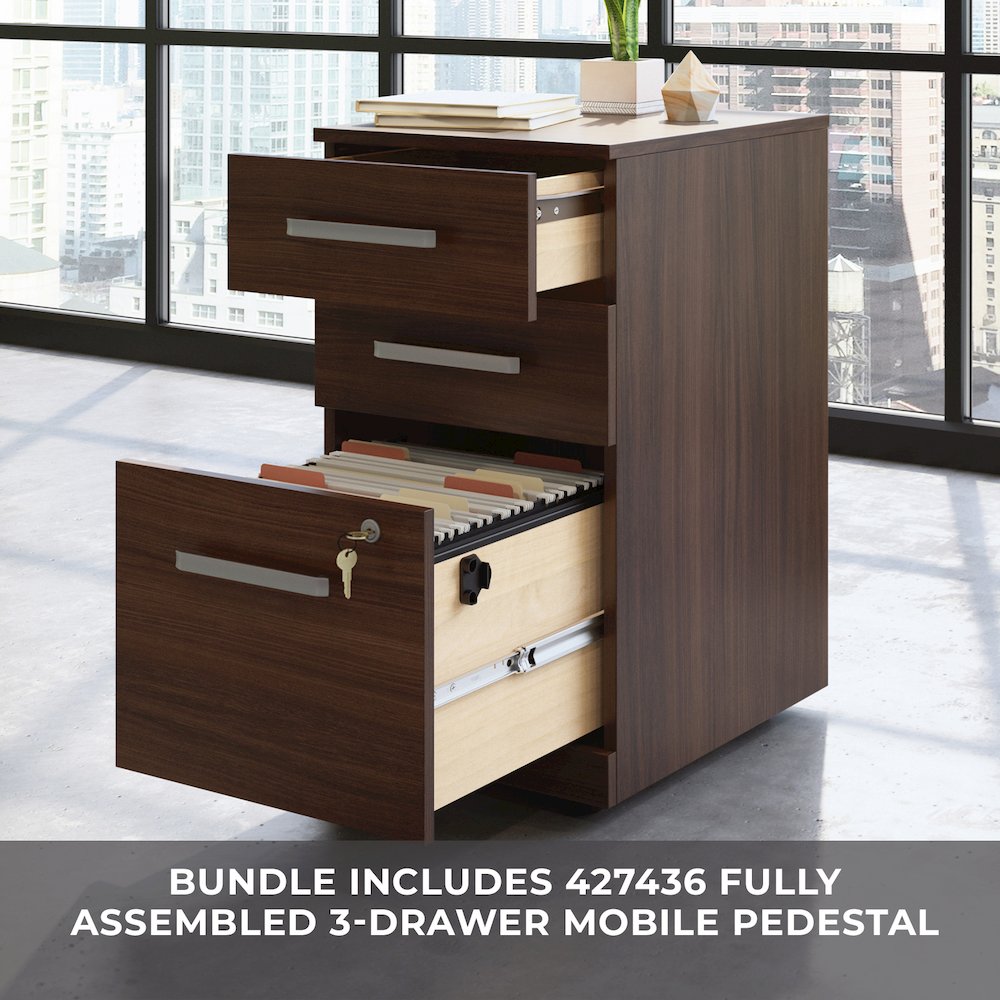 Affirm 60" x 35" 1-File Single Ped Bowfront Desk, Noble Elm Finish