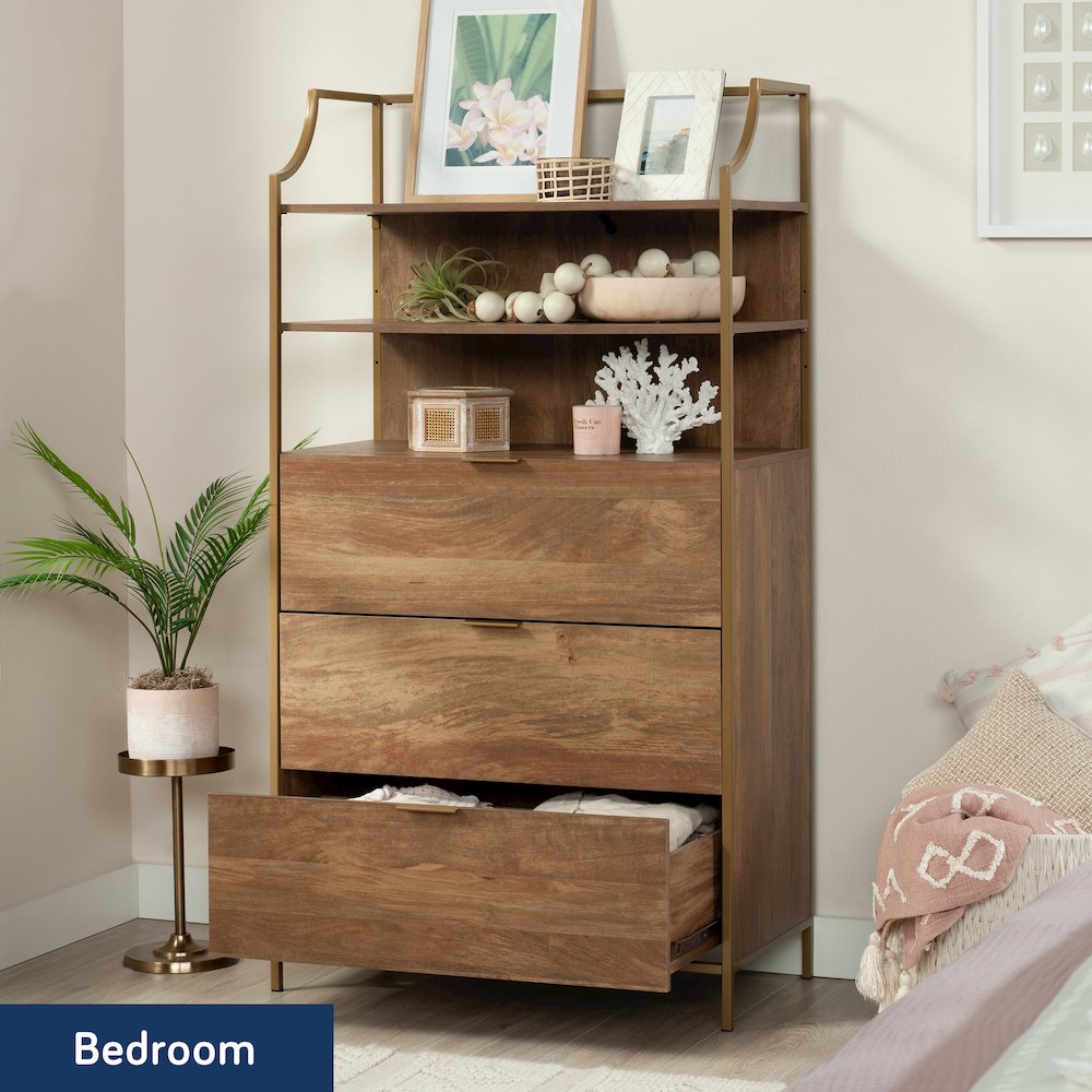 Bedroom 3- Drawer Dresser with Shelves, Sindoori Mango Finish