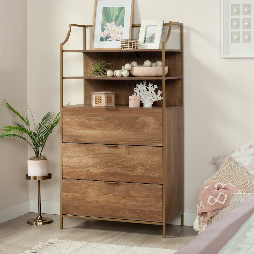 Bedroom 3- Drawer Dresser with Shelves, Sindoori Mango Finish
