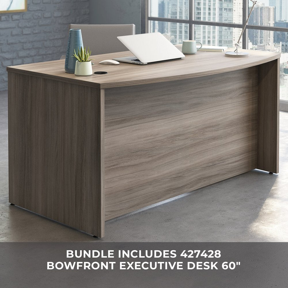 Affirm 60" Bow, 3-Drawer Pedestals (X2), Hudson Elm Finish