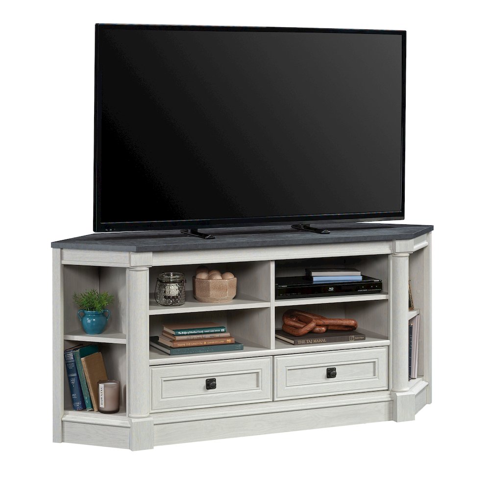 Palladia Corner TV Stand Console Entertainment Credenza, in Glacier Oak