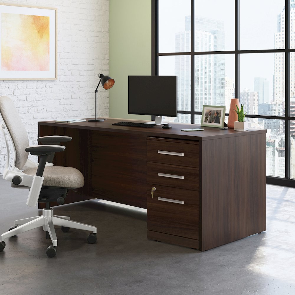 Affirm 72x30 Shell 3 Drawer Pedestal Ste, Noble Elm Finish