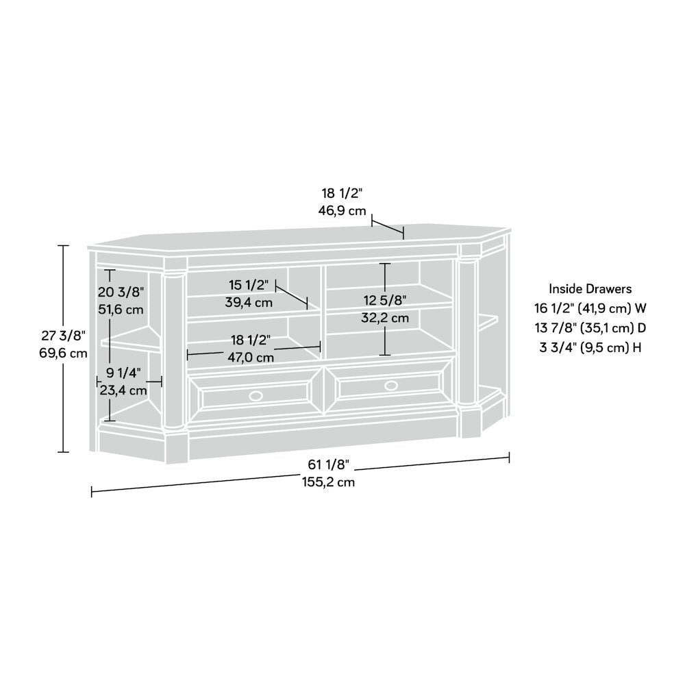 Palladia Corner TV Stand Console Entertainment Credenza, in Glacier Oak