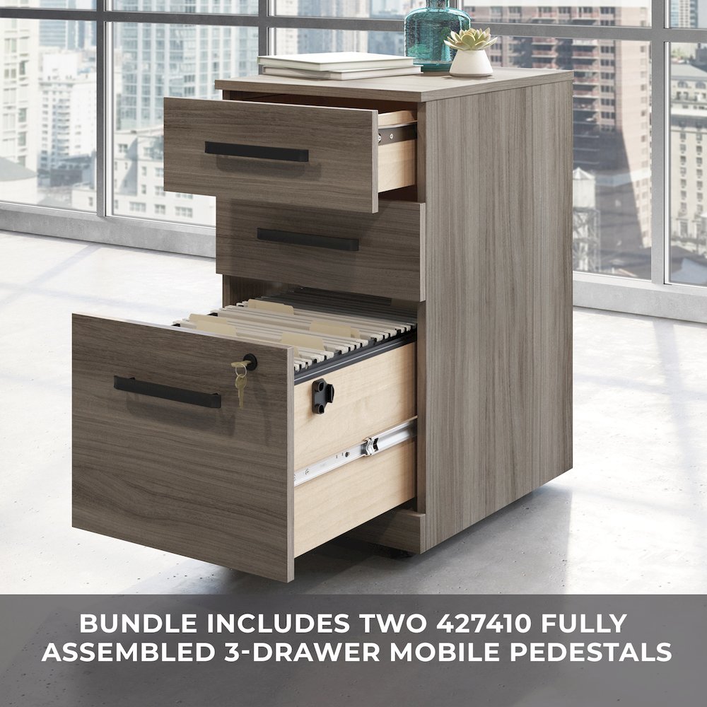 Affirm 60" Bow, 3-Drawer Pedestals (X2), Hudson Elm Finish