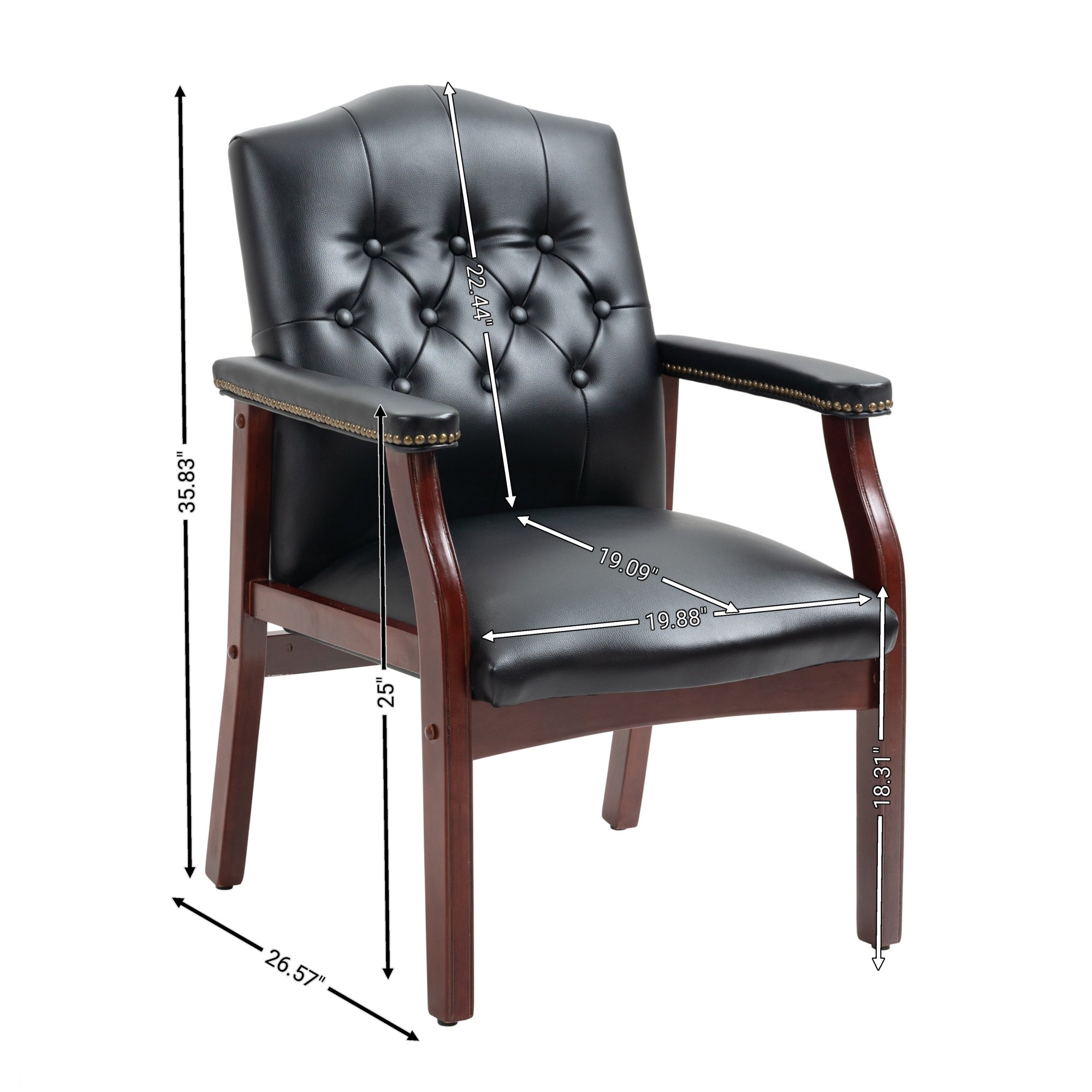 Leather Reception Guest Chairs  W/Padded Seat and Arms Ergonomic Mid-Back Office Executive Side Chair for Meeting Waiting Room Conference Office Guest Chairs,Black