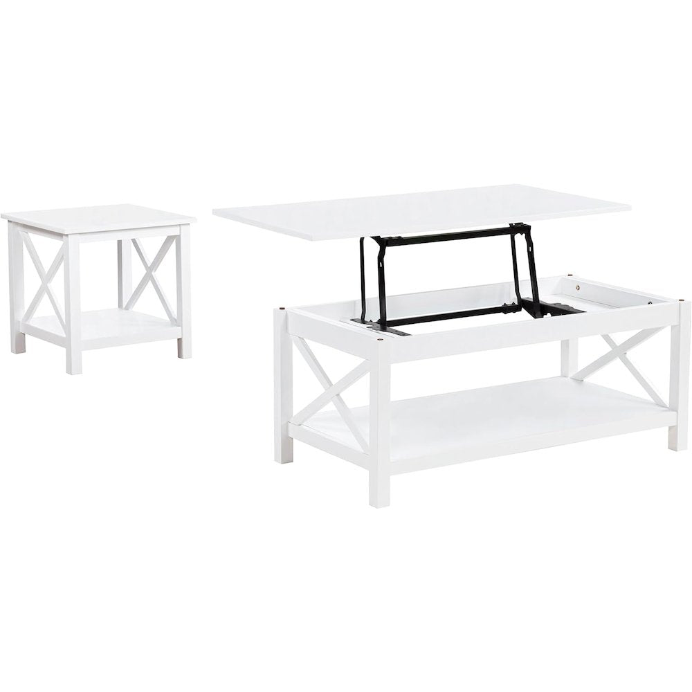 Skyview 2-piece Rectangular Lift Top Coffee Table Set White