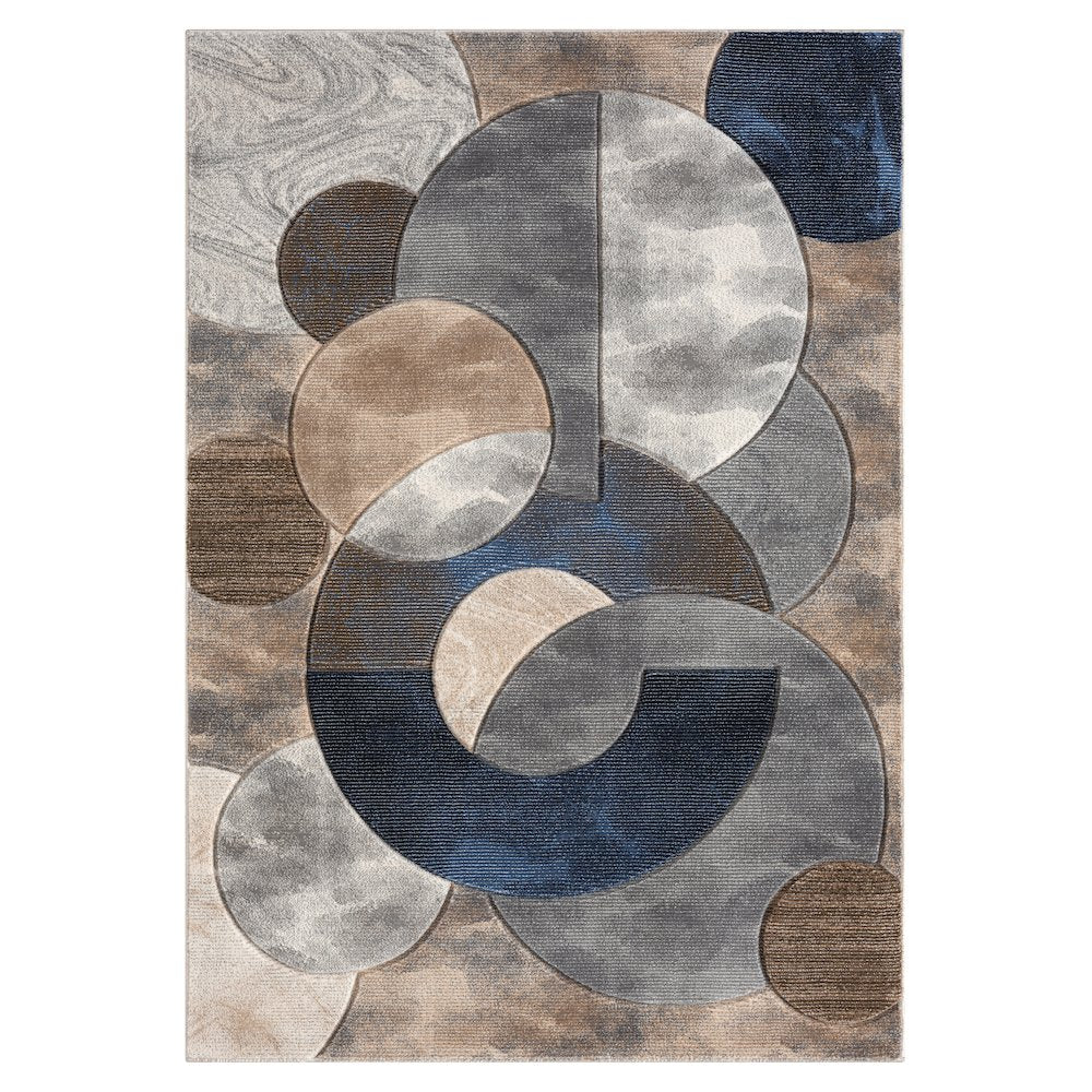 Alexia 02 Circular Abstract Area Rug – Beige, Navy & Gray