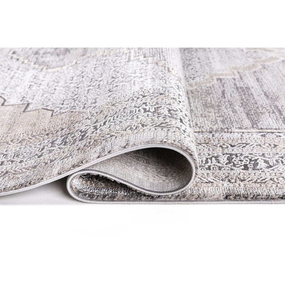 Bowman 06 Medallion Distressed Area Rug - Gray & Ivory