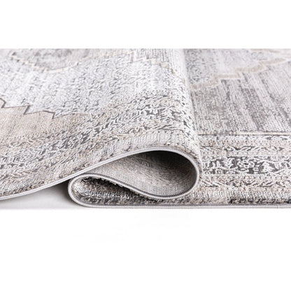 Bowman 06 Medallion Distressed Area Rug - Gray & Ivory