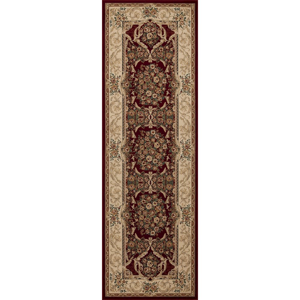 Aubusson 01 Traditional Medallion Runner Rug – Burgundy/ Beige