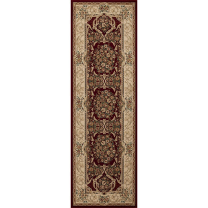 Aubusson 01 Traditional Medallion Runner Rug – Burgundy/ Beige