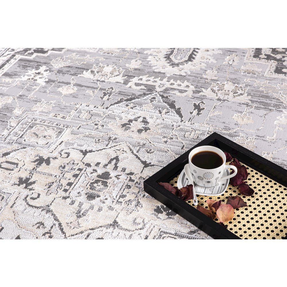 Bowman 07 Vintage Traditional Medallion Area Rug -  Gray, Ivory & Beige