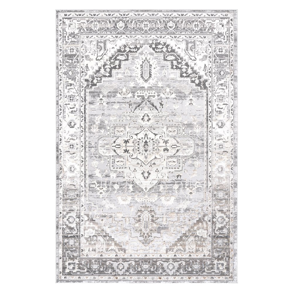 Bowman 07 Vintage Traditional Medallion Area Rug -  Gray, Ivory & Beige