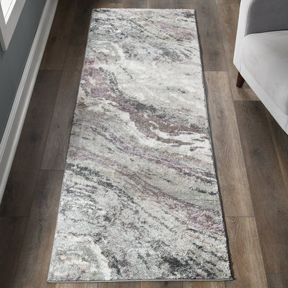 Artemis 01 Abstract Marble Runner Rug – Gray / Blush