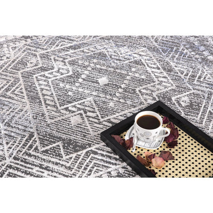 Bowman 09 Geometric Tribal  Area Rug - Gray, Blue & Ivory