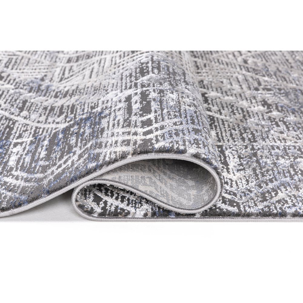 Bowman 09 Geometric Tribal  Area Rug - Gray, Blue & Ivory