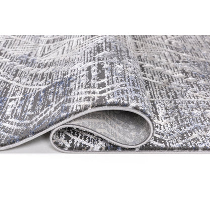 Bowman 09 Geometric Tribal  Area Rug - Gray, Blue & Ivory