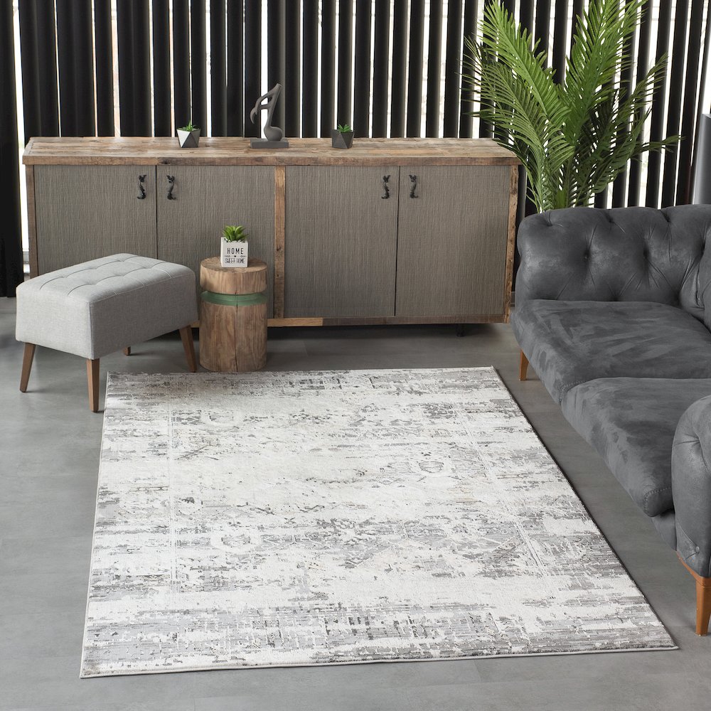 Bowman 08 Vintage Transitional Area Rug - Gray, Ivory & Beige