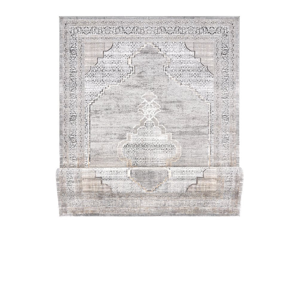 Bowman 06 Medallion Distressed Area Rug - Gray & Ivory
