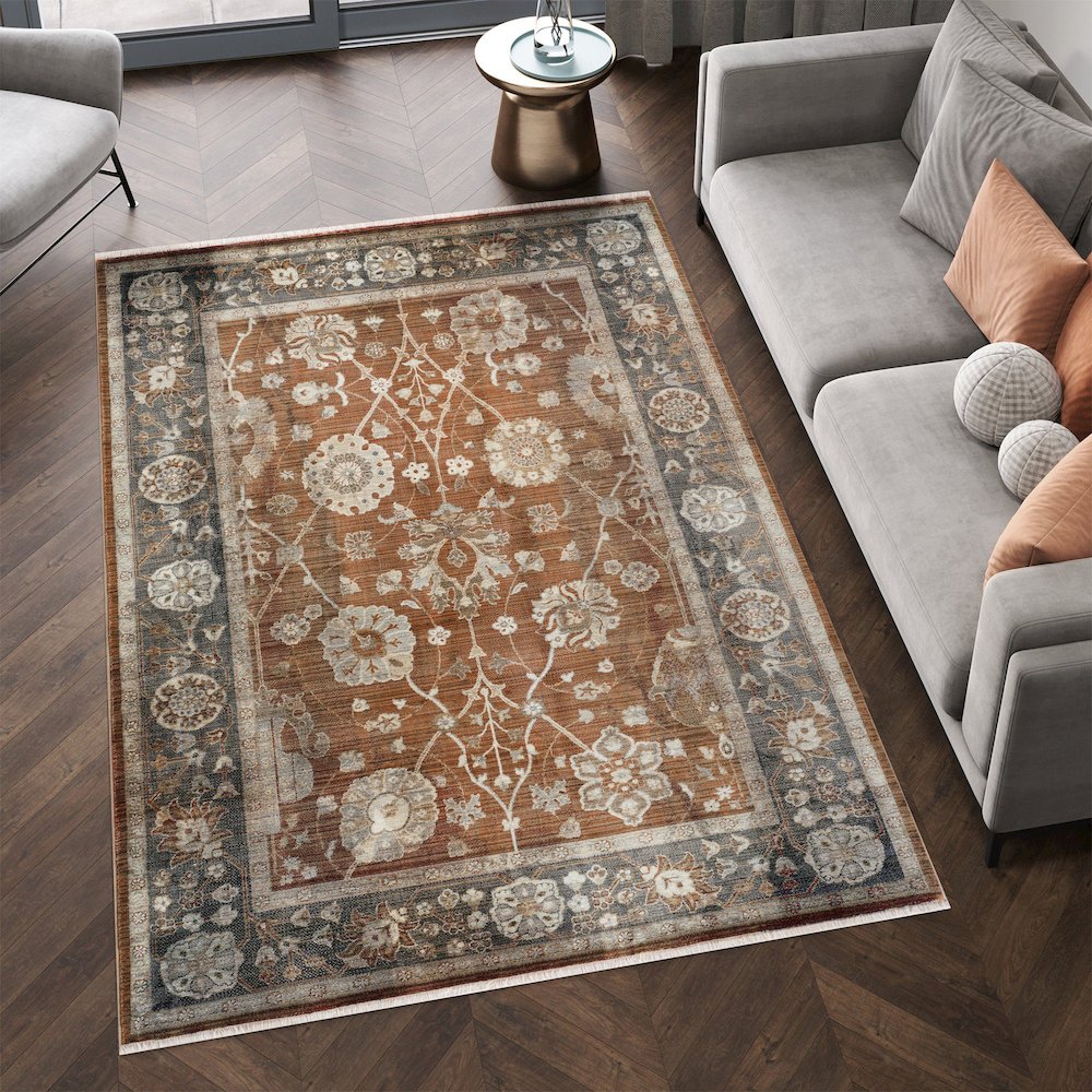 Ana 13 Traditional Floral Area Rug – Brown / Rust