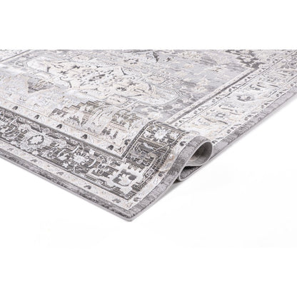 Bowman 07 Vintage Traditional Medallion Area Rug -  Gray, Ivory & Beige