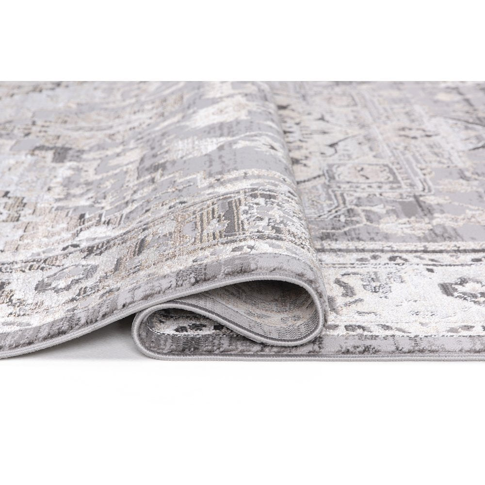 Bowman 07 Vintage Traditional Medallion Area Rug -  Gray, Ivory & Beige