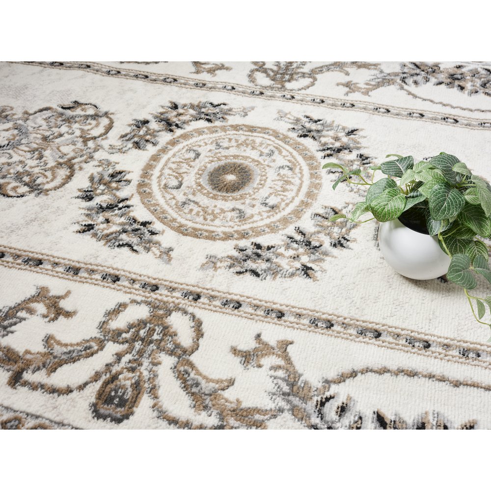 Atlas 01 Traditional Medallion Ivory & Brown Area Rug