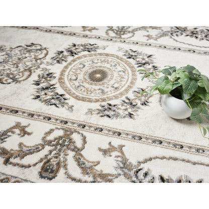 Atlas 01 Traditional Medallion Ivory & Brown Area Rug