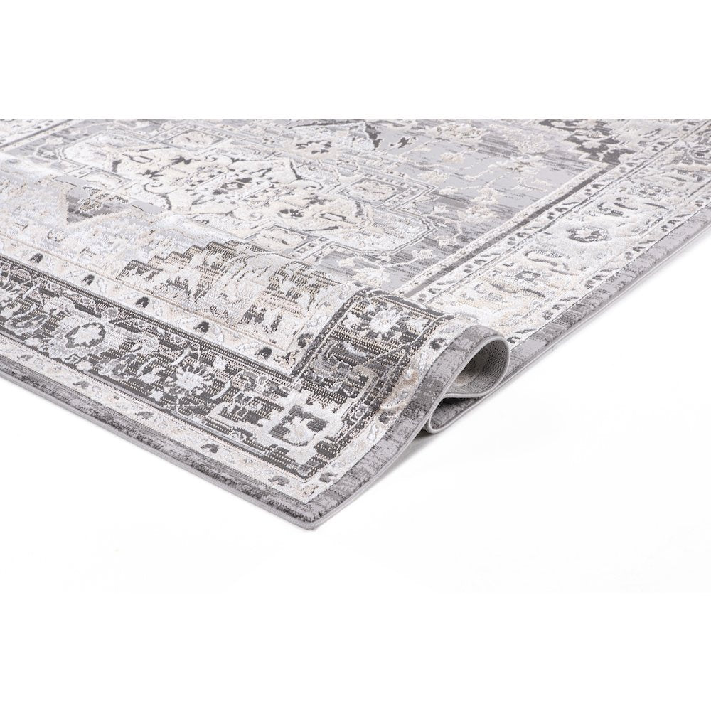 Bowman 07 Vintage Traditional Medallion Area Rug -  Gray, Ivory & Beige