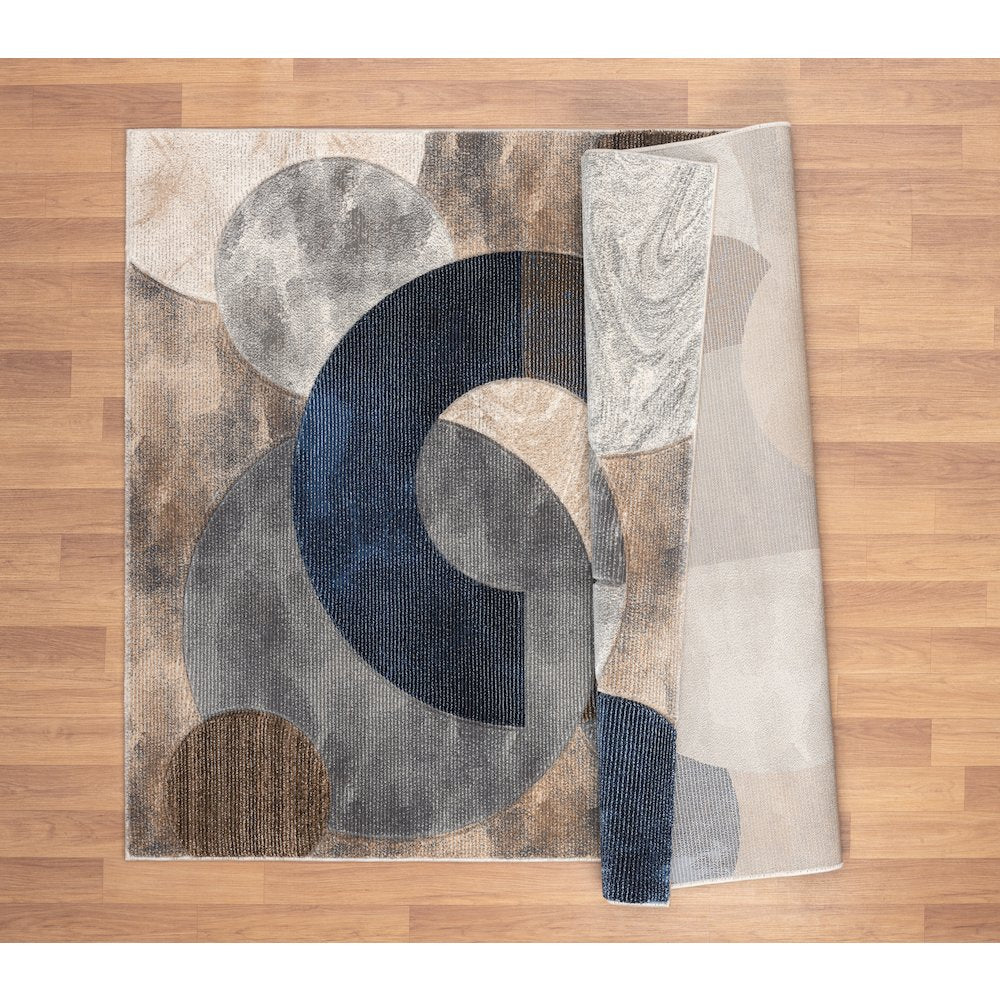 Alexia 02 Circular Abstract Area Rug – Beige, Navy & Gray