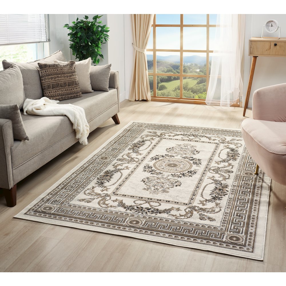 Atlas 01 Traditional Medallion Ivory & Brown Area Rug