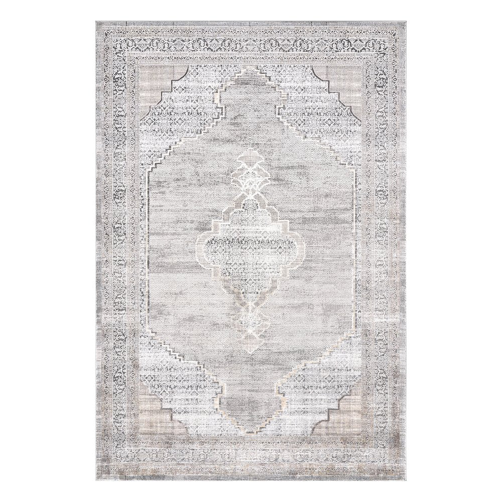 Bowman 06 Medallion Distressed Area Rug - Gray & Ivory