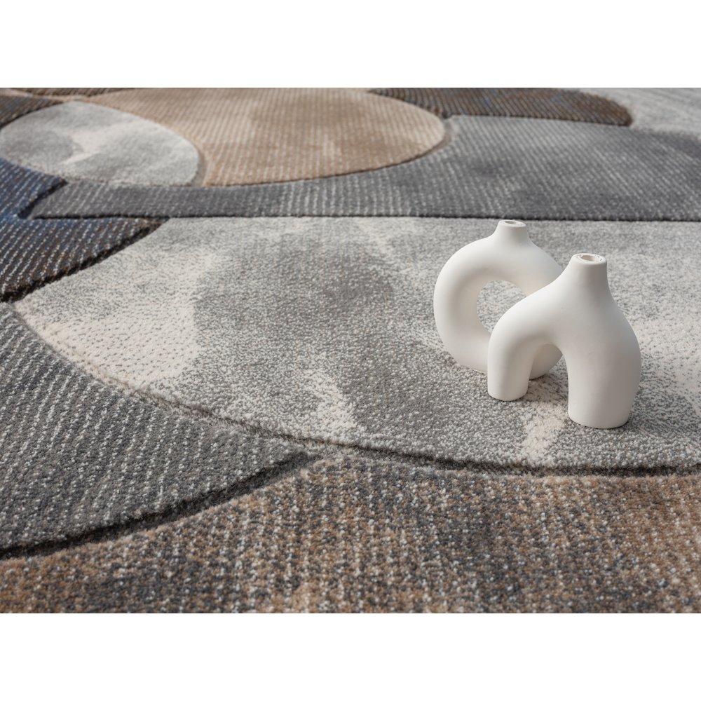 Alexia 02 Circular Abstract Area Rug – Beige, Navy & Gray