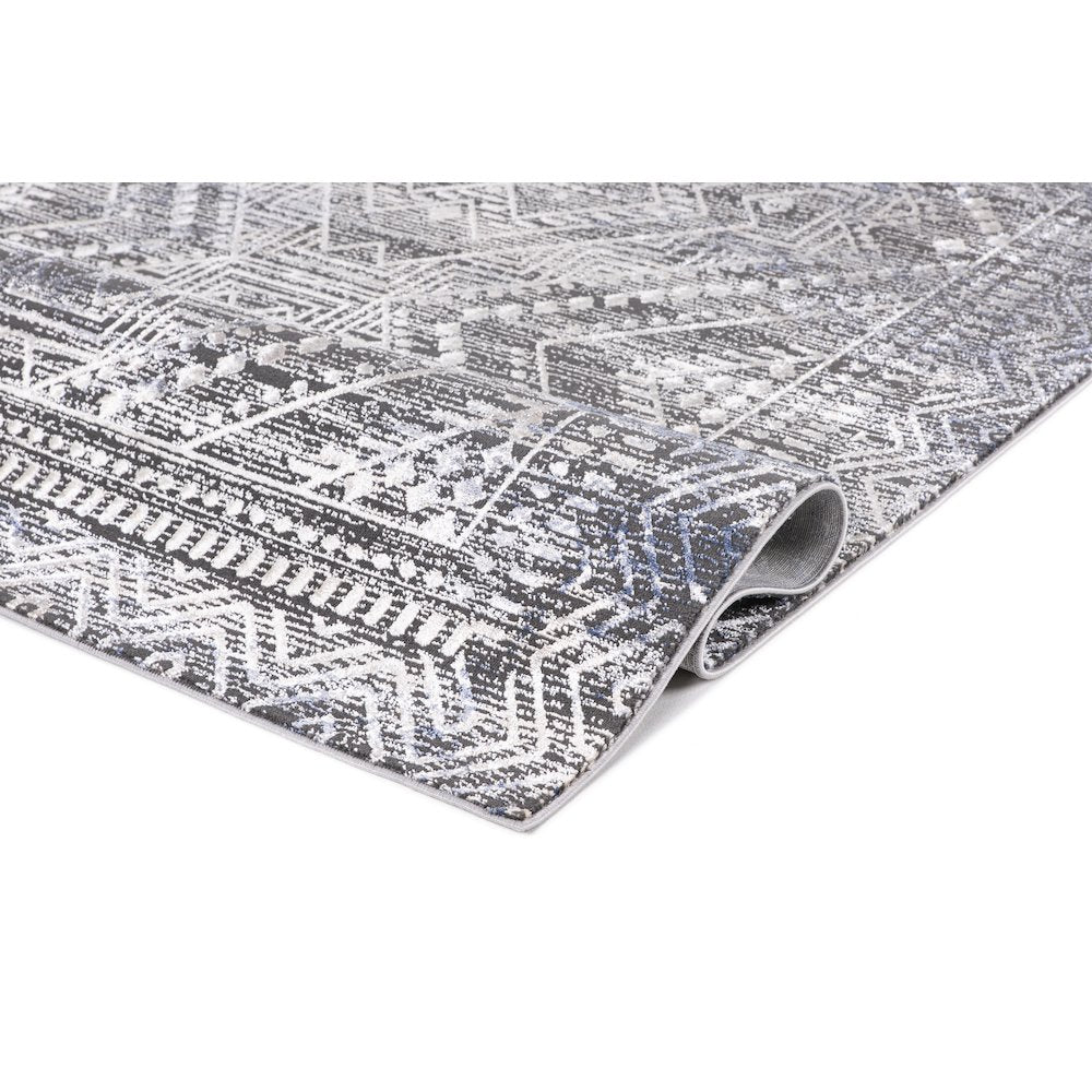 Bowman 09 Geometric Tribal  Area Rug - Gray, Blue & Ivory