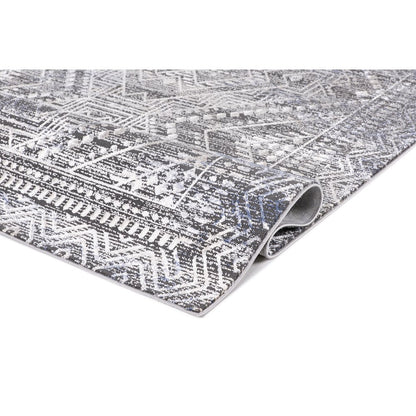 Bowman 09 Geometric Tribal  Area Rug - Gray, Blue & Ivory