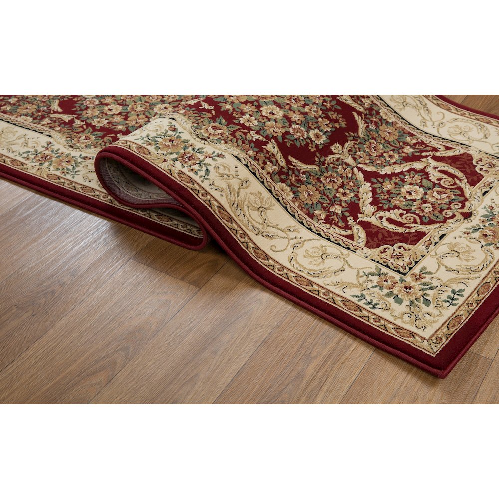 Aubusson 01 Traditional Medallion Runner Rug – Burgundy/ Beige