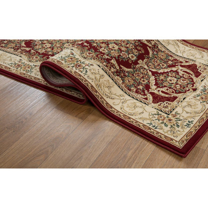 Aubusson 01 Traditional Medallion Runner Rug – Burgundy/ Beige
