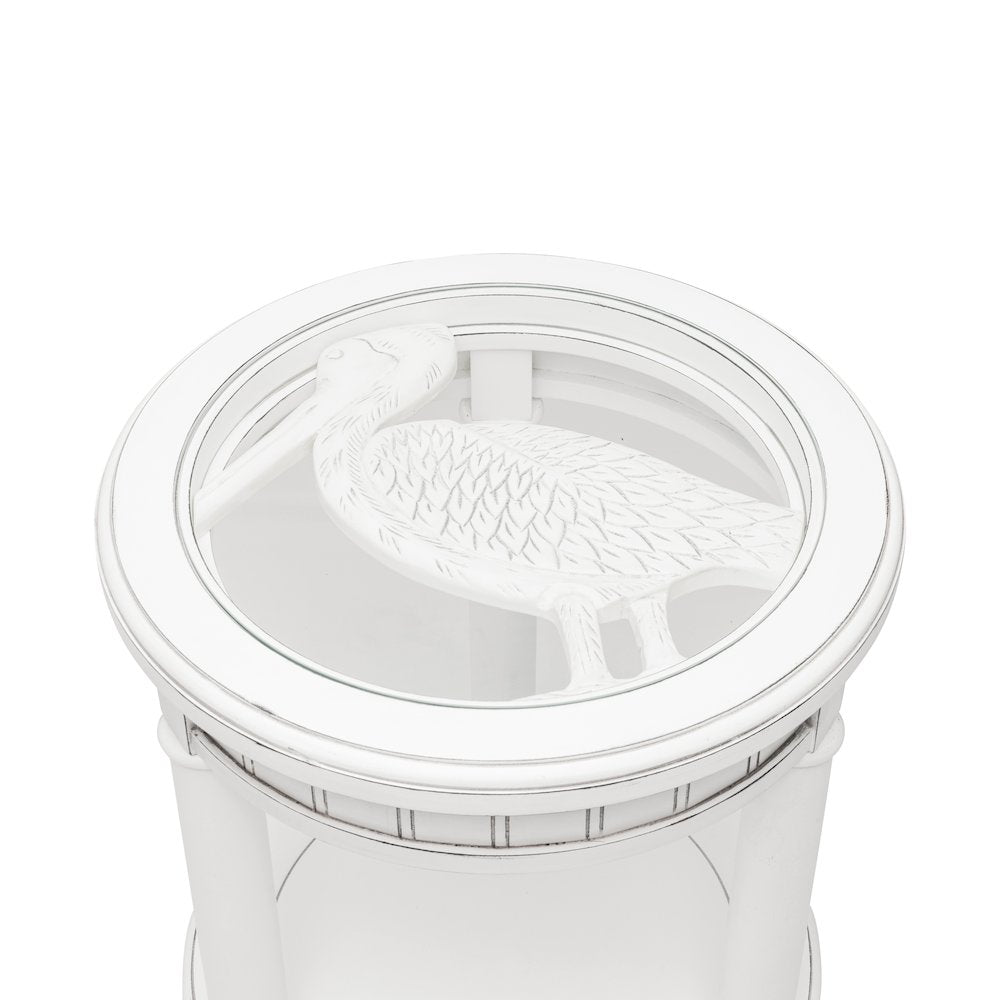 Monaco Round End Table with Pelican Insert, White