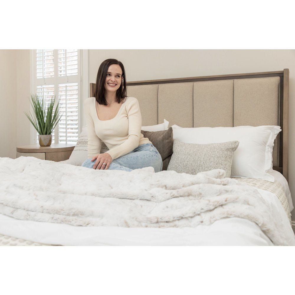 Rio Vista Upholsteredolstered Queen Headboard. Muted Earth Tones and Clay Finish