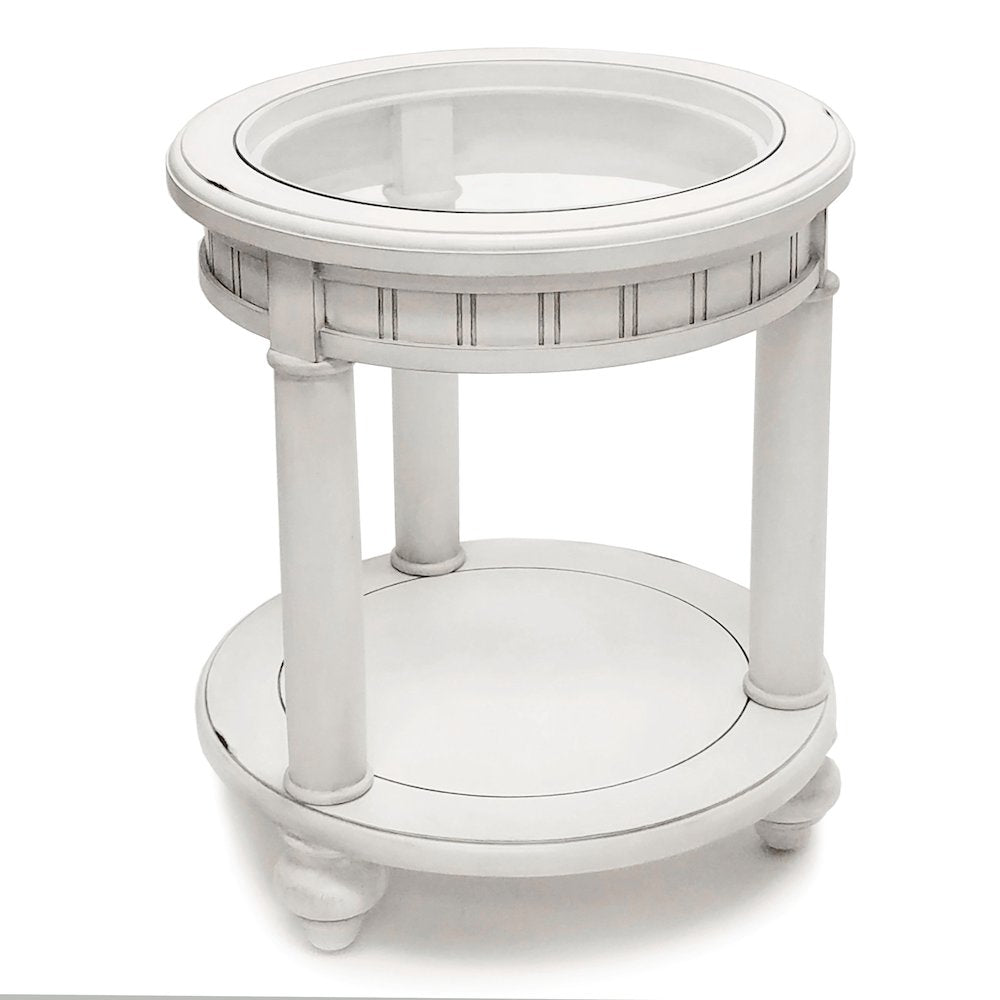 Monaco Round End Table with Pelican Insert, White