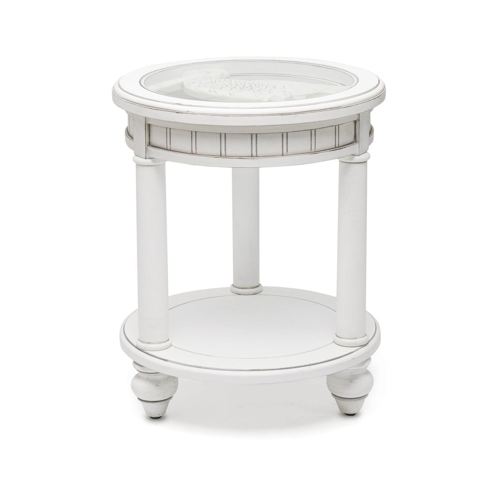 Monaco Round End Table with Pelican Insert, White