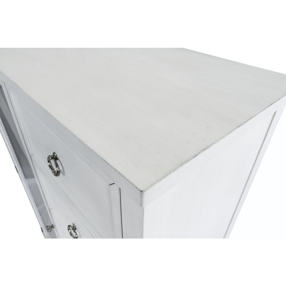 Point Breeze Mirrored Door Chest Fresh White Finish with Soft Grey Glaze