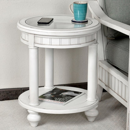 Monaco Round End Table with Pelican Insert, White