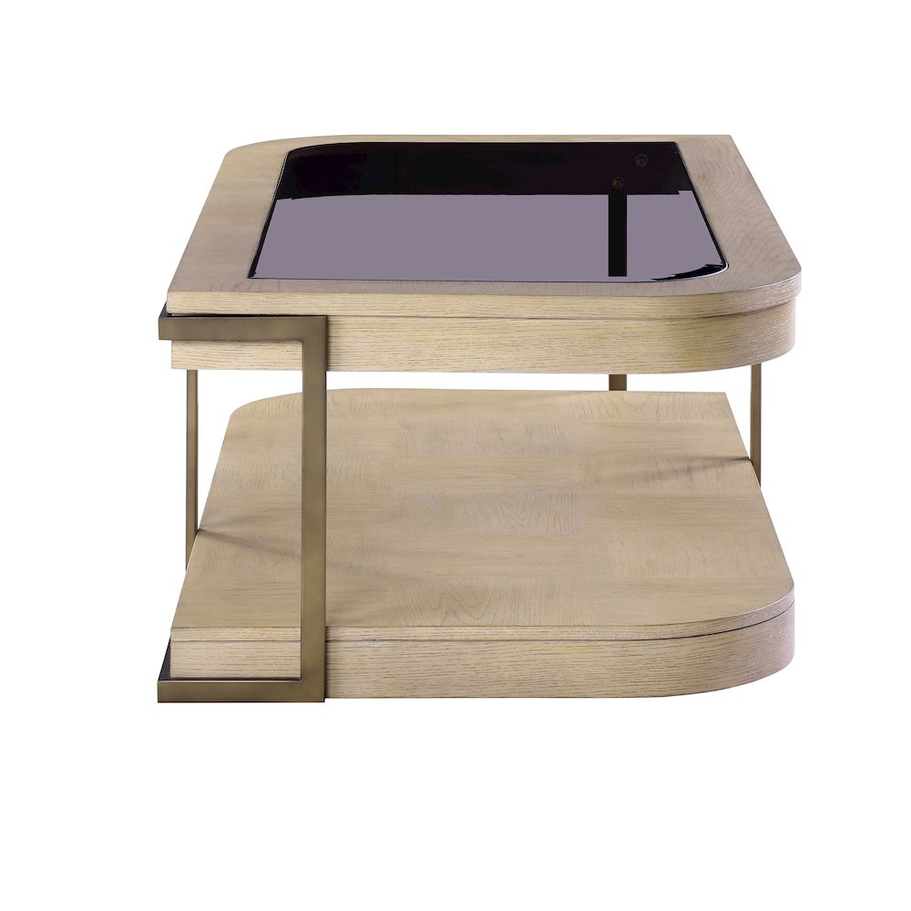Cocktail Table with Casters and tempered glass.Muted Earth Tones and Clay Finish