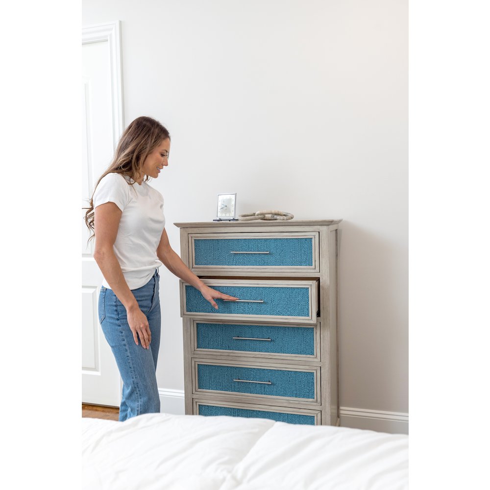 Ocean Isles 5 Drawer Woven Chest Ocean Blue and Aged Ivory Finish